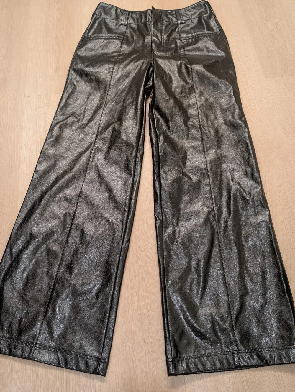 Free People Star Crossed Lovers Straight Leg Faux Leather Pants - Black - Size 4